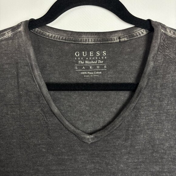 Guess Large 100% Cotton V Neck Short Sleeve Gray Grey The Washed Tee T Shirt - Picture 2 of 8